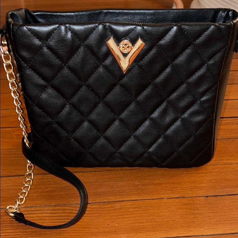 Valentino Orlandi Black and Gold Quilted Crossbody Bag